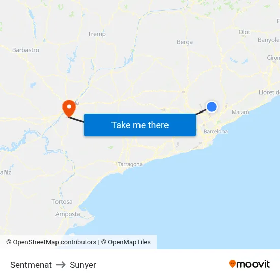 Sentmenat to Sunyer map