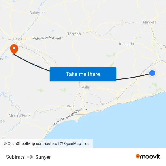 Subirats to Sunyer map