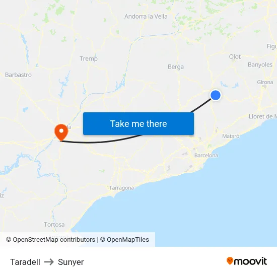 Taradell to Sunyer map