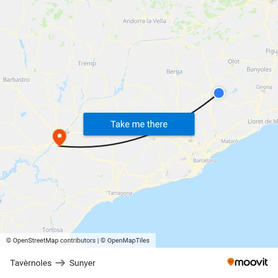 Tavèrnoles to Sunyer map