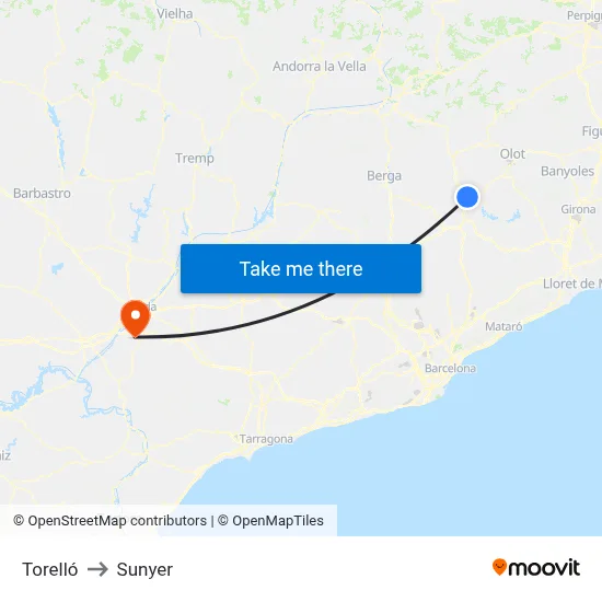 Torelló to Sunyer map
