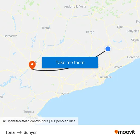 Tona to Sunyer map