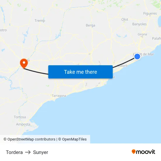 Tordera to Sunyer map