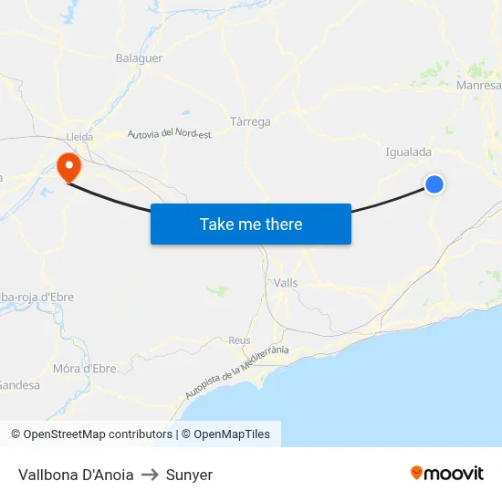 Vallbona D'Anoia to Sunyer map