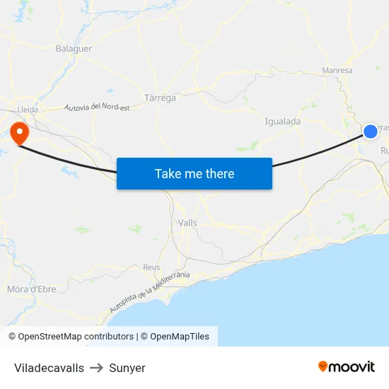 Viladecavalls to Sunyer map