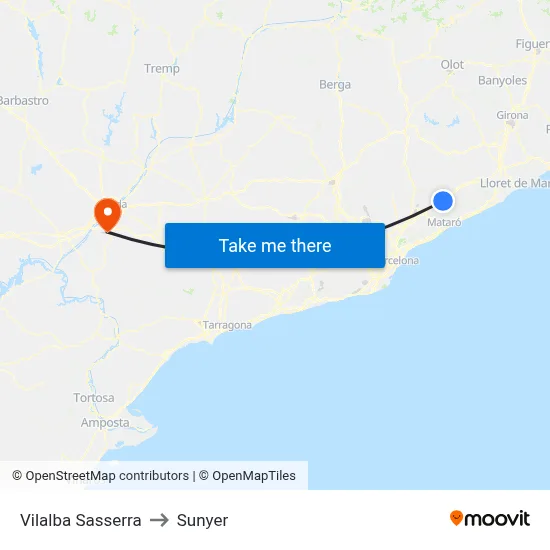 Vilalba Sasserra to Sunyer map