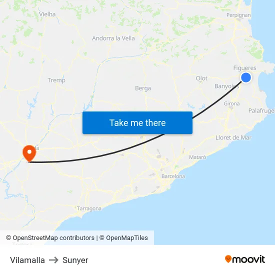 Vilamalla to Sunyer map