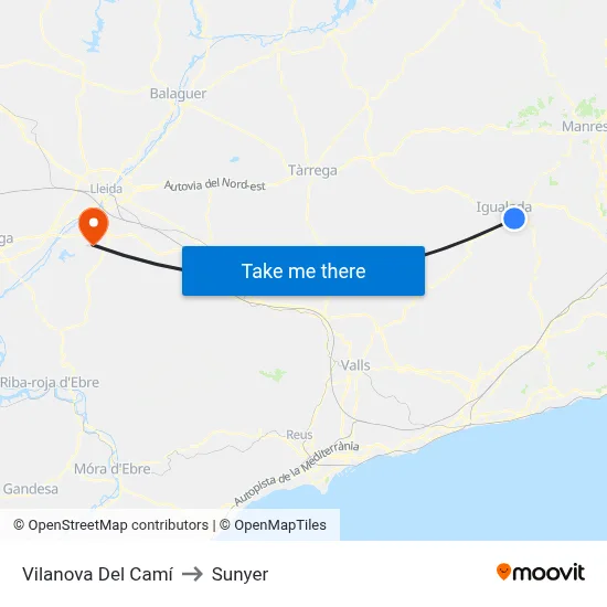 Vilanova Del Camí to Sunyer map