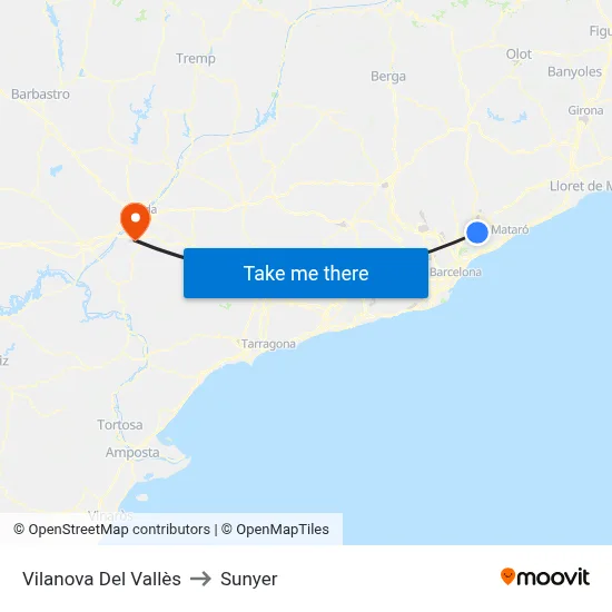 Vilanova Del Vallès to Sunyer map