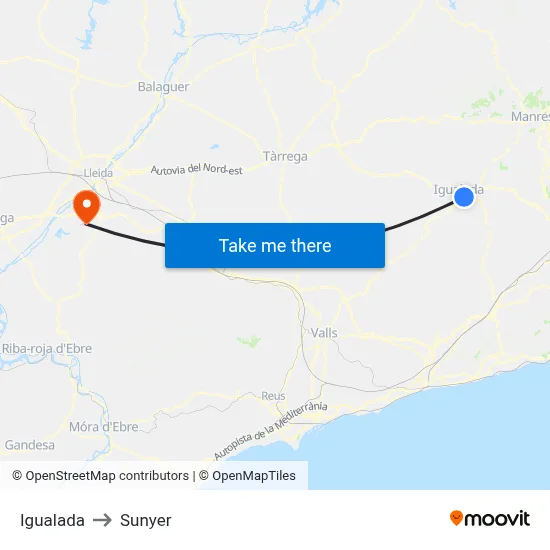 Igualada to Sunyer map