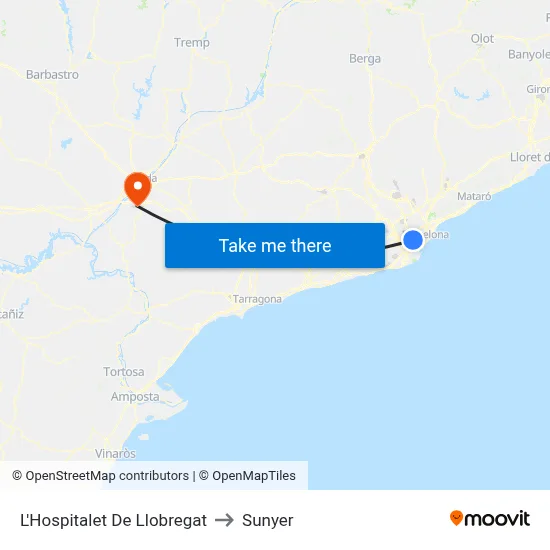 L'Hospitalet De Llobregat to Sunyer map