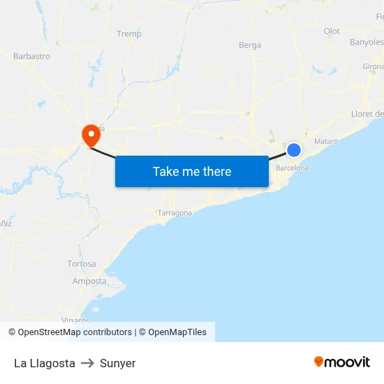 La Llagosta to Sunyer map