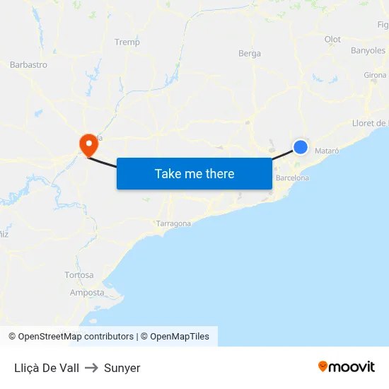 Lliçà De Vall to Sunyer map