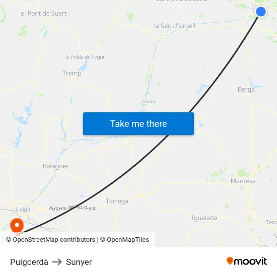 Puigcerdà to Sunyer map