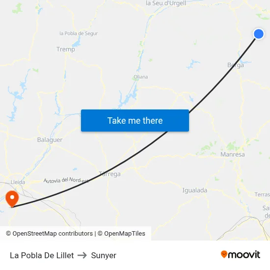 La Pobla De Lillet to Sunyer map