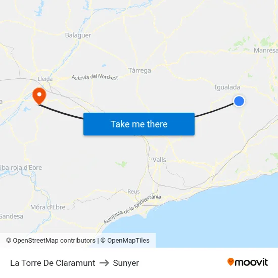 La Torre De Claramunt to Sunyer map