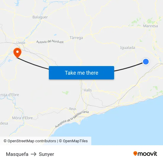 Masquefa to Sunyer map