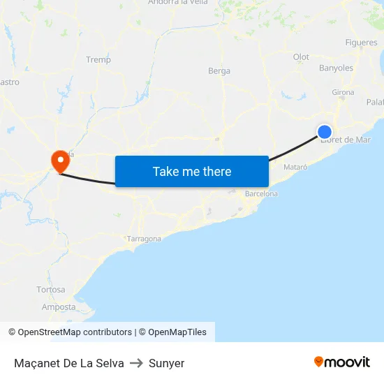 Maçanet De La Selva to Sunyer map