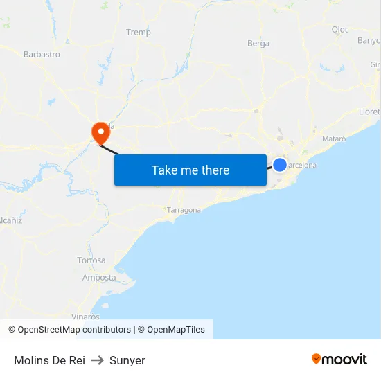 Molins De Rei to Sunyer map