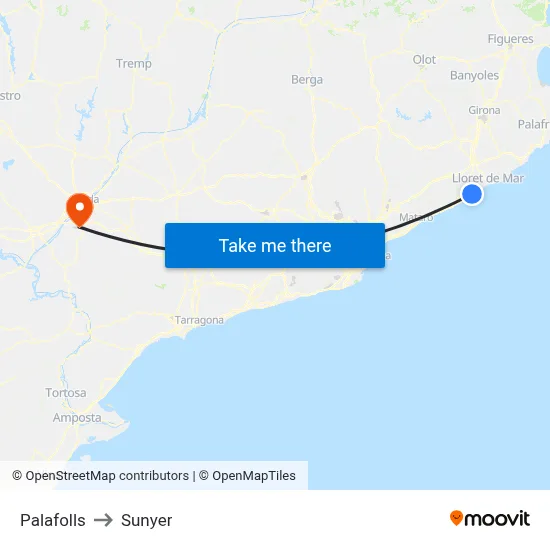 Palafolls to Sunyer map