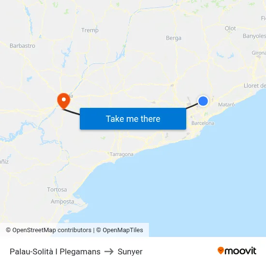 Palau-Solità I Plegamans to Sunyer map