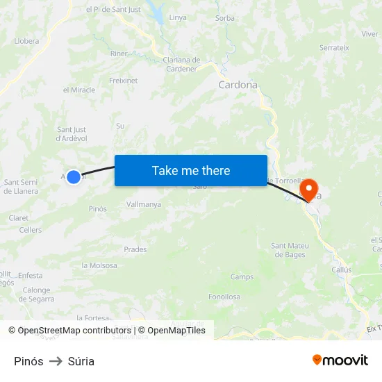 Pinós to Súria map
