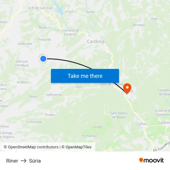 Riner to Súria map