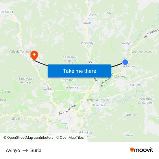 Avinyó to Súria map