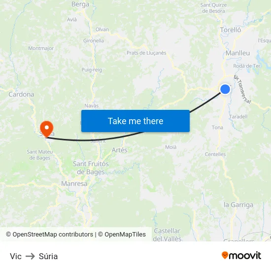 Vic to Súria map