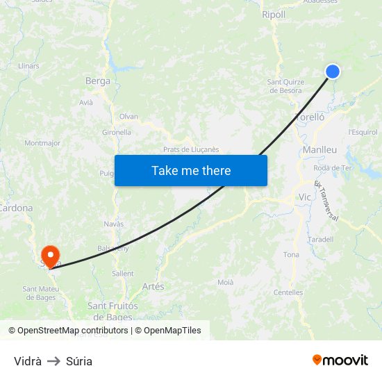 Vidrà to Súria map