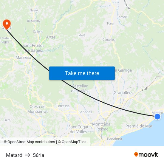 Mataró to Súria map