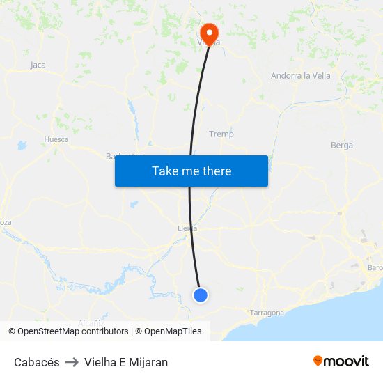 Cabacés to Vielha E Mijaran map