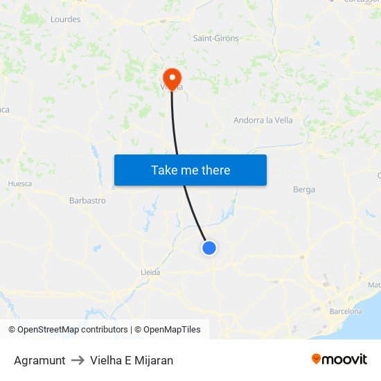 Agramunt to Vielha E Mijaran map