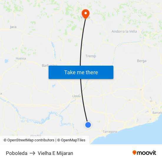 Poboleda to Vielha E Mijaran map