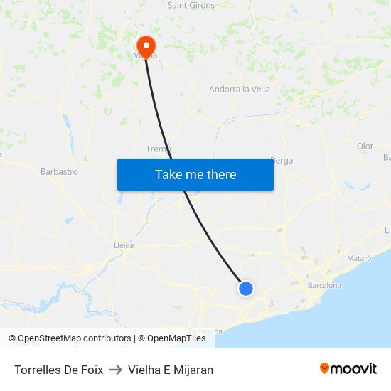 Torrelles De Foix to Vielha E Mijaran map