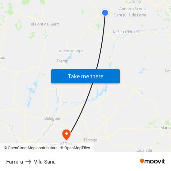 Farrera to Vila-Sana map