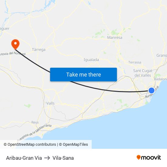 Aribau-Gran Via to Vila-Sana map