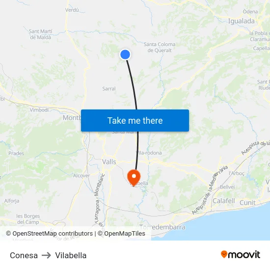 Conesa to Vilabella map