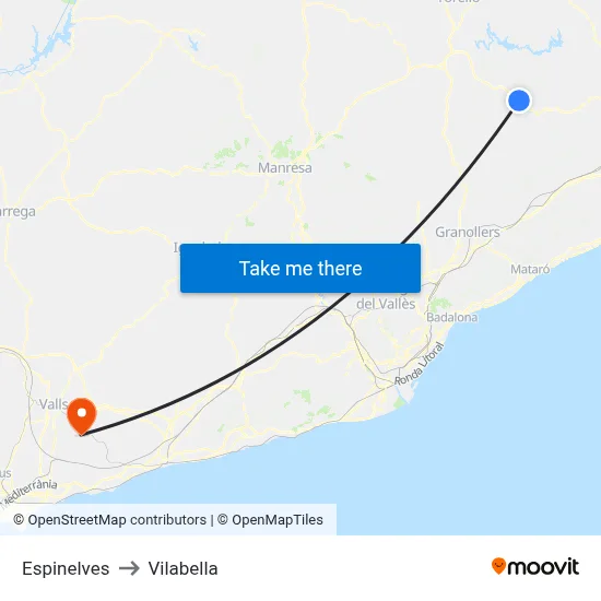 Espinelves to Vilabella map
