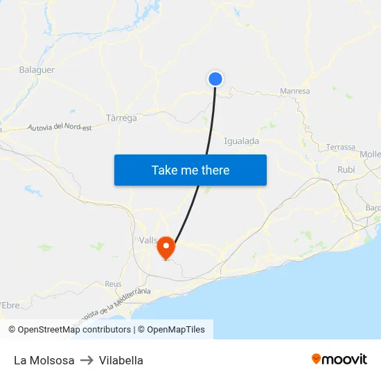 La Molsosa to Vilabella map