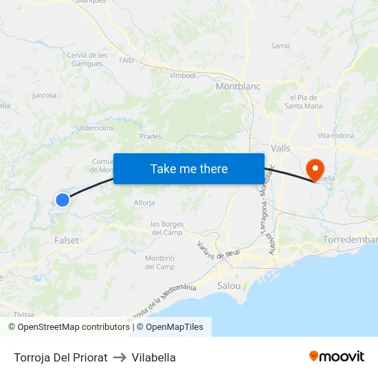 Torroja Del Priorat to Vilabella map