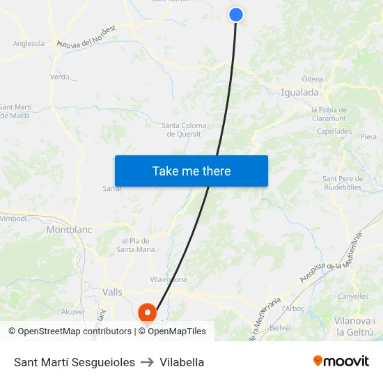 Sant Martí Sesgueioles to Vilabella map