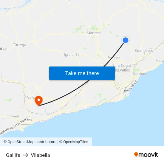 Gallifa to Vilabella map