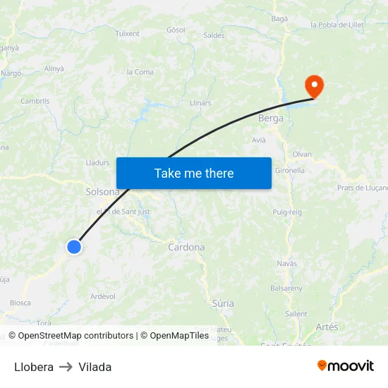 Llobera to Vilada map