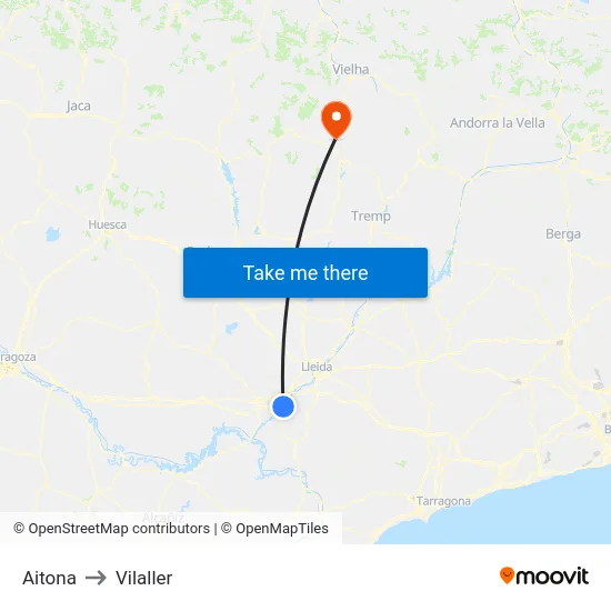 Aitona to Vilaller map