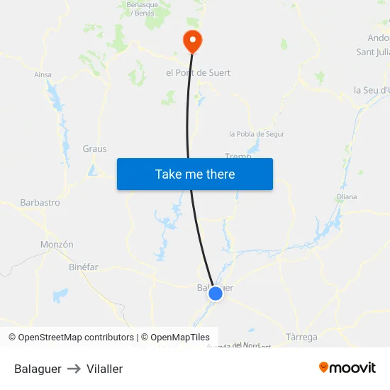Balaguer to Vilaller map