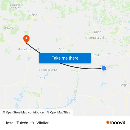 Josa I Tuixén to Vilaller map