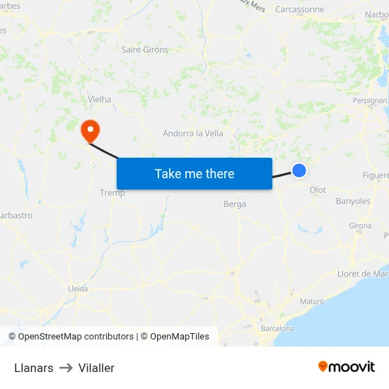 Llanars to Vilaller map