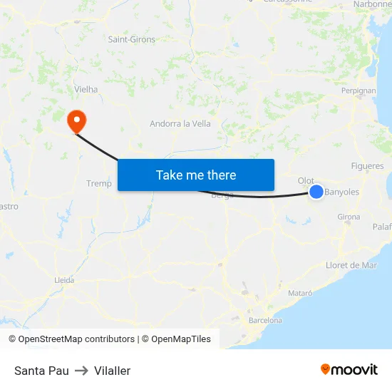 Santa Pau to Vilaller map