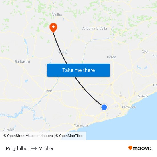 Puigdàlber to Vilaller map
